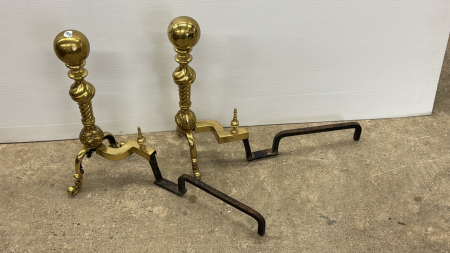 Pair of Brass Clad Fireplace Dogs