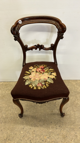 Victorian Needlepoint Seat Balloon Back Chair