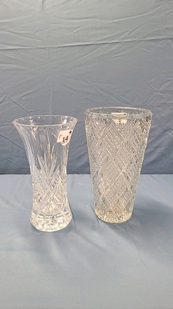 2 Glass Vases -9" and 10" High