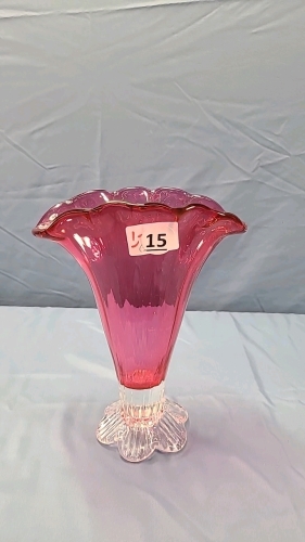 Cranberry Glass Fan Vase