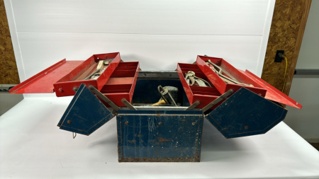 Metal Cantilever Tool Box with Assorted Tools