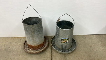 2 Metal Chicken Feeders -Approx. 16in High