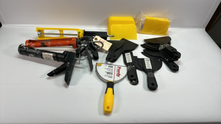 Assorted Caulking Guns & Plastic Putty Knives