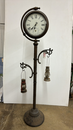 CN Railway Clock Stand with Hanging Lanterns