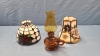 Amber Repro Finger Lamp & 2 Leaded Glass Style Lamp Shades