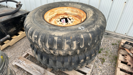 Pair of 10x20 Truck Tires on 8 Bolt Wagon Rims