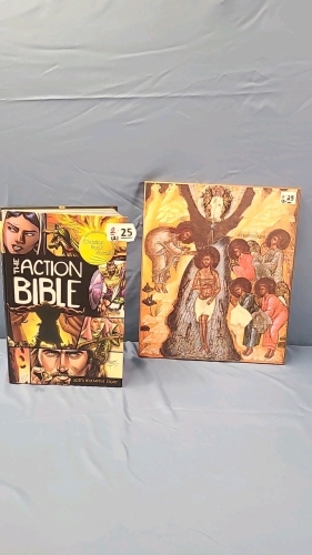 The Action Bible (746 Pages) and 10" x 12" Religious Plaque