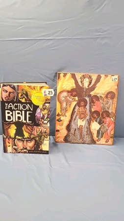 The Action Bible (746 Pages) and 10" x 12" Religious Plaque
