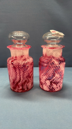 Pr. of Cranberry Spatter Cologne Bottles -See Note