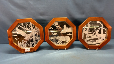 3 Mirrored Wildlife Scenes in Hexagon Frames