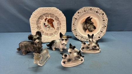 Assorted Dog Figurines and Plates -See Notes