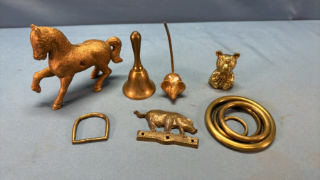 Metal Horse Bank and Several Small Brass Pieces