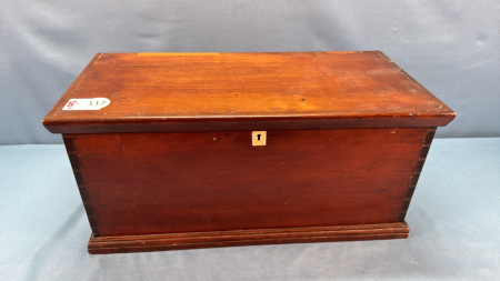 Dovetailed Wooden Document Box with Hinged Lid