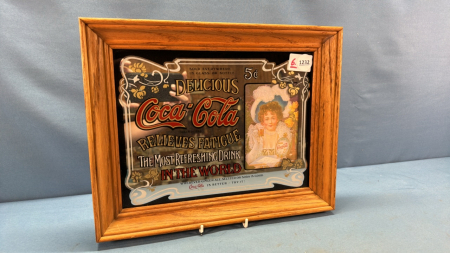 Coke Mirrored Picture in Oak Frame