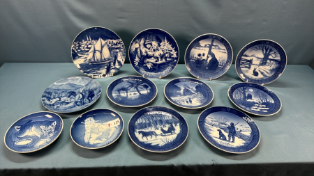 12 Blue and White Dated Plates -See Notes