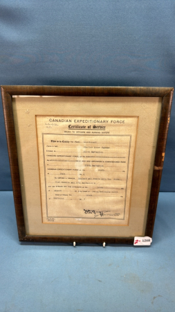 WWI Certificate of Service -Charles Homer Tanner