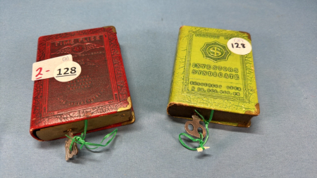 2 Vintage Book-Style Coin Banks with Keys