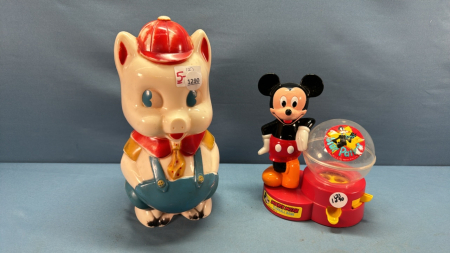 Mickey Mouse Gum Ball Bank & Plastic Piggy Bank