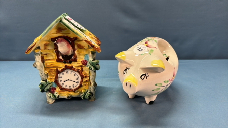 2 China Coin Banks -1 Clock and 1 Pig