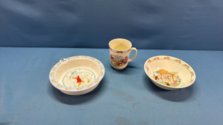 3 Bunnykins Dishes -Mug, 6in Bowl and 6.5in Bowl