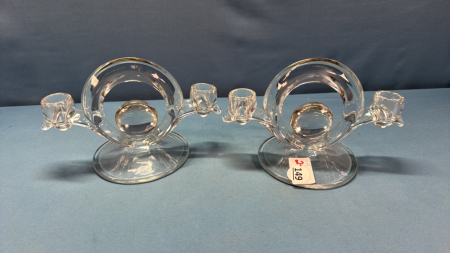 Pair of Double Glass Candle Sticks