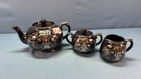 Gibson's 3 Pc. Tea Set w/ Silver Overlay -See Note