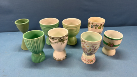 8 Double-Ended Egg Cups -Green Theme -See Notes