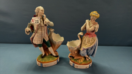 Pair of Bisque Figurines w/ Cornucopia -See Notes