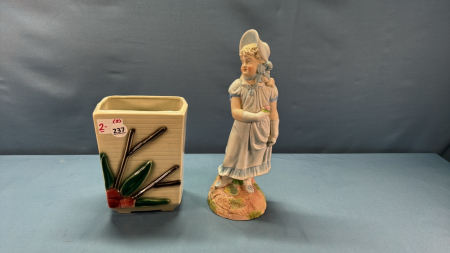 Victorian Bisque Figure and Ceramic Decorator Vase