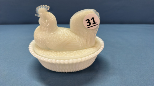 Milk Glass McKee Rooster on the Nest