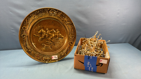 Hunt Scene Brass Charger & Qty. of Plate Hangers