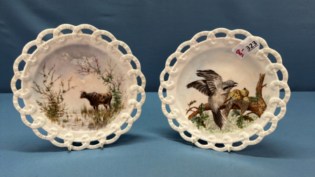 2 English Plates with Shrike and Cow