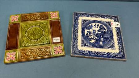 Wedgwood Majolica & Blue Willow Tiles -See Notes