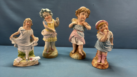 4 Bisque Victorian Figurines -1 Heubach -See Notes