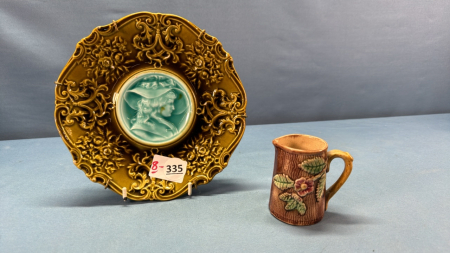 8in Majolica Plate and 3in High Majolica Creamer