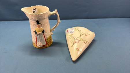 English Wall Pocket and Welsh Costume Pitcher