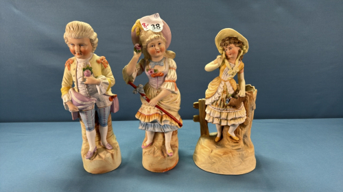 3 Bisque Victorian Figurines -See Notes