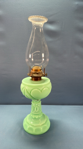 Green Milk Glass Sweetheart Oil Lamp