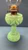 Green Milk Glass Sweetheart Oil Lamp - 3