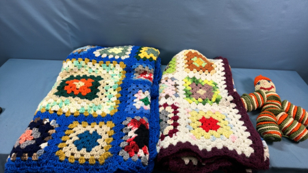 2 Crocheted Afghans and Crocheted Toy