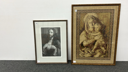 Framed Madonna & Child Tapestry and Framed Jesus