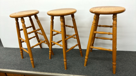 3 Oak Bar Stools -30in High