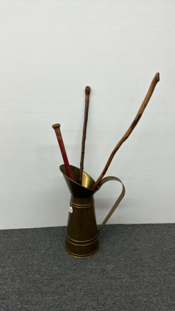 Brass Coal Scuttle, Walking Sticks & Baseball Bat