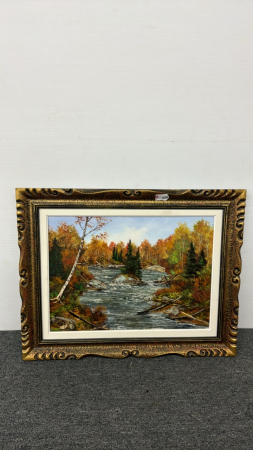 Framed Oil on Board Fall Landscape by L. Plummer