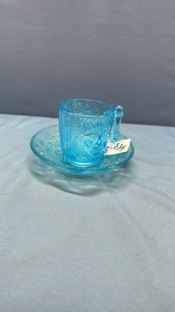 Blue Findlay Glass Double-Faced Cup and Saucer