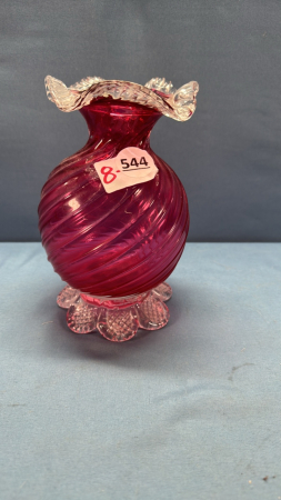 Cranberry Swirl Ruffled Top Chantilly Vase