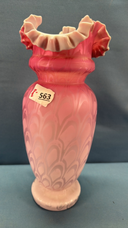 Pink Satin Art Glass Fluted Vase