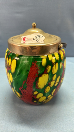 Colourful Glass Biscuit Barrel with Metal Lid