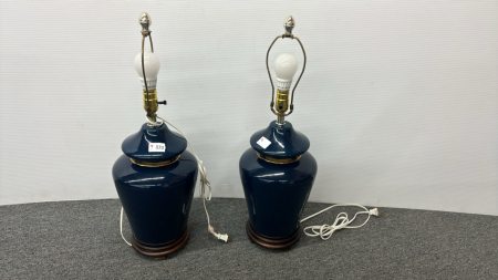 Pair of Navy Blue Ceramic Lamps -No Shades