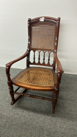 Child's Wooden Rocking Chair w/ Caned Seat & Back